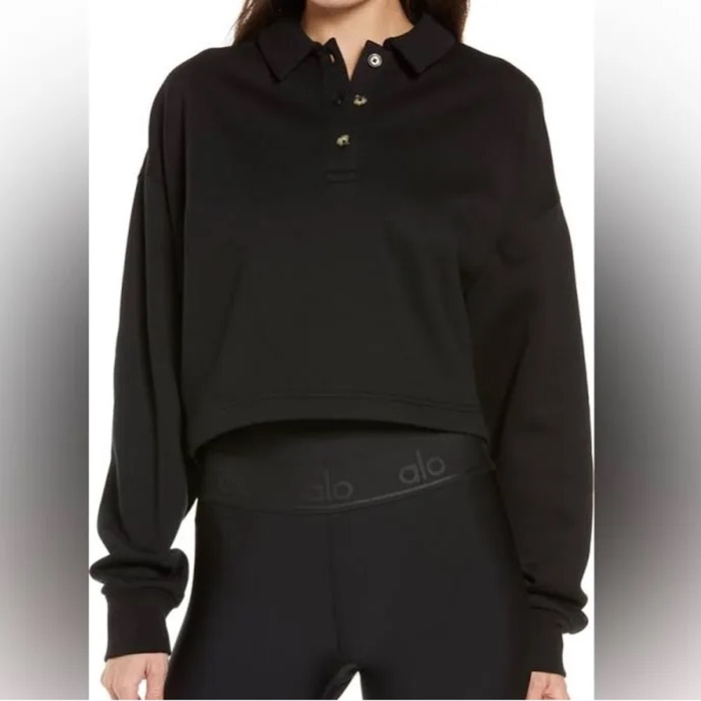 Alo Yoga Polo Henley Pullover black - size small